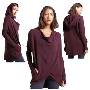 Athleta Currant Red Wrap Hooded  Yoga Sweatshirt  Medium
